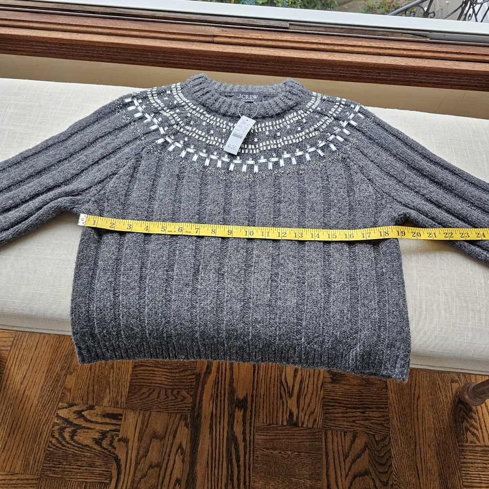 New! J. Crew Sz XS Gray Crystal Stone Fair Isle Wool Sweater NWT - Picture 7 of 13